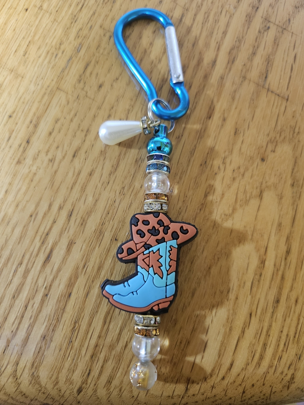 2/15$ Blue and Coral Cowboy Boot Keychain